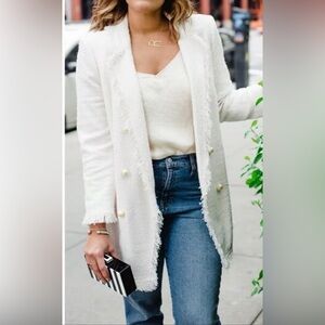 Women's tweed Double-Breasted blazer with fringe  by Zara